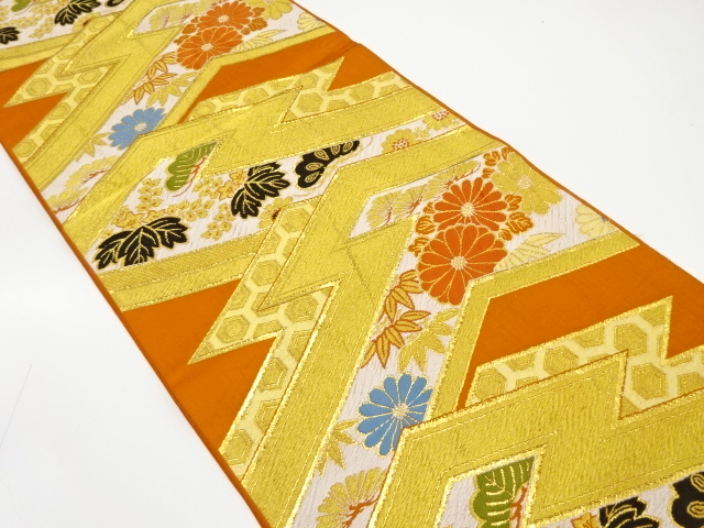 JAPANESE KIMONO / ANTIQUE FUKURO OBI / SILK / WOVEN PINE & KIKU